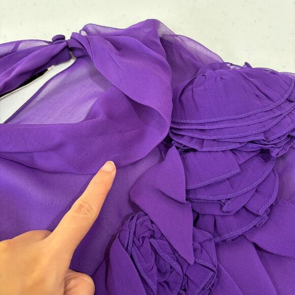 VTG Alfred Sung Purple Silk Chiffon Sheer Mock Neck Blouse 6 Floral Whimsigoth - Picture 13 of 14